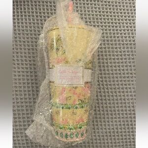 NWT Lilly Pulitzer Tumbler W/ Straw Finch Yellow Tropical Oasis 24OZ #550747 OS